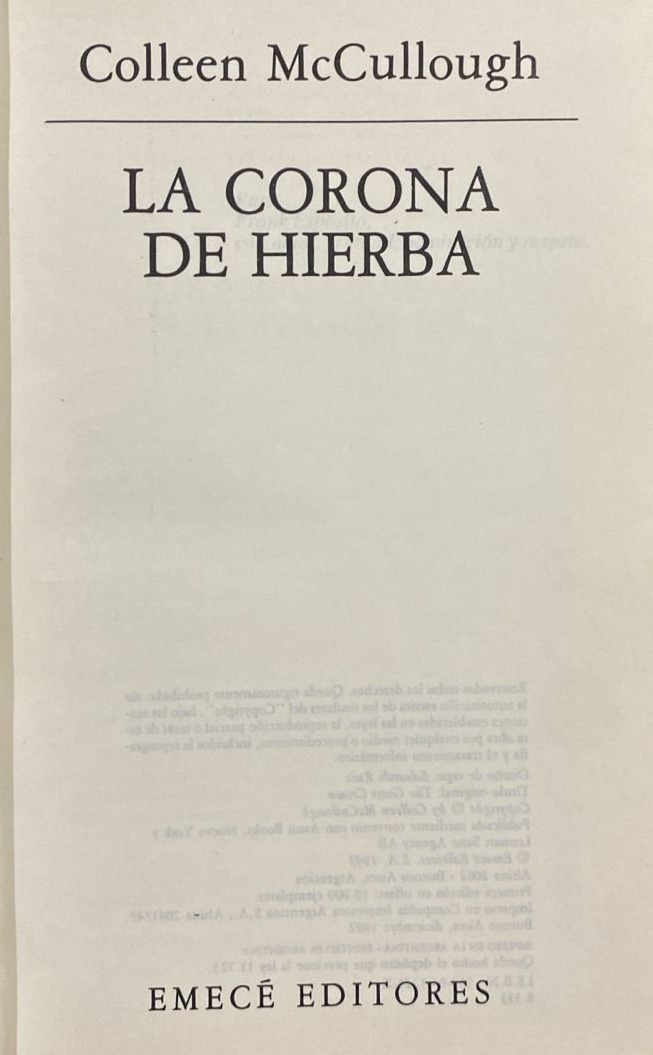 La corona de hierba / Tapa Dura