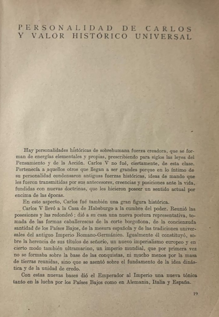 CARLOS V: Personalidad de Carlos y Valor Histórico Universal / Tapa dura