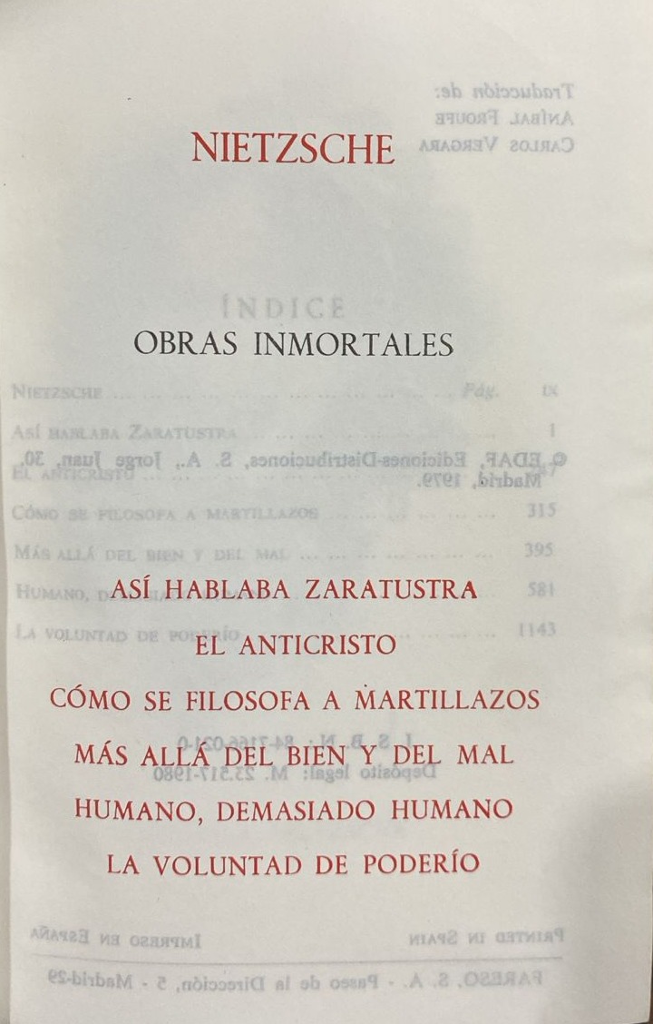 Obras inmortales: Así hablaba zaratustra, el anticristo, cómo se filosofa a martillazos, más allá del bien y del mal humano, demasiado humano, la voluntad de poderío / Tapa dura