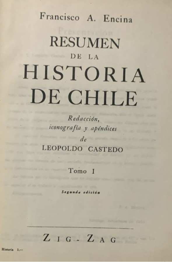 Resumen de la Historia de Chile Tomo I (2ª ed.) / Tapa Dura