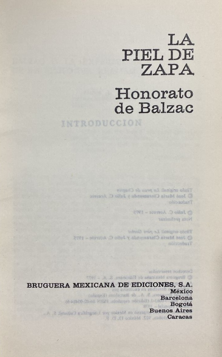 La piel de zapa / Tapa Dura