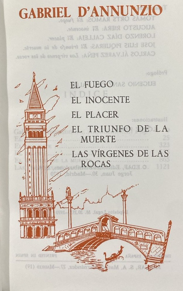 El fuego, el inocente, el placer, el triunfo de la muerte, las vírgenes de las rocas 