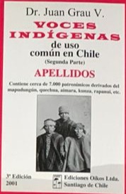 Voces indígenas de uso común en Chile (segunda parte): Apellidos - Contiene cerca de 7.000 patronímicos derivados del mapudungún, qechua, aimara, kunza, rapanui, etc.