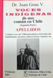 Voces indígenas de uso común en Chile (segunda parte): Apellidos - Contiene cerca de 7.000 patronímicos derivados del mapudungún, qechua, aimara, kunza, rapanui, etc.
