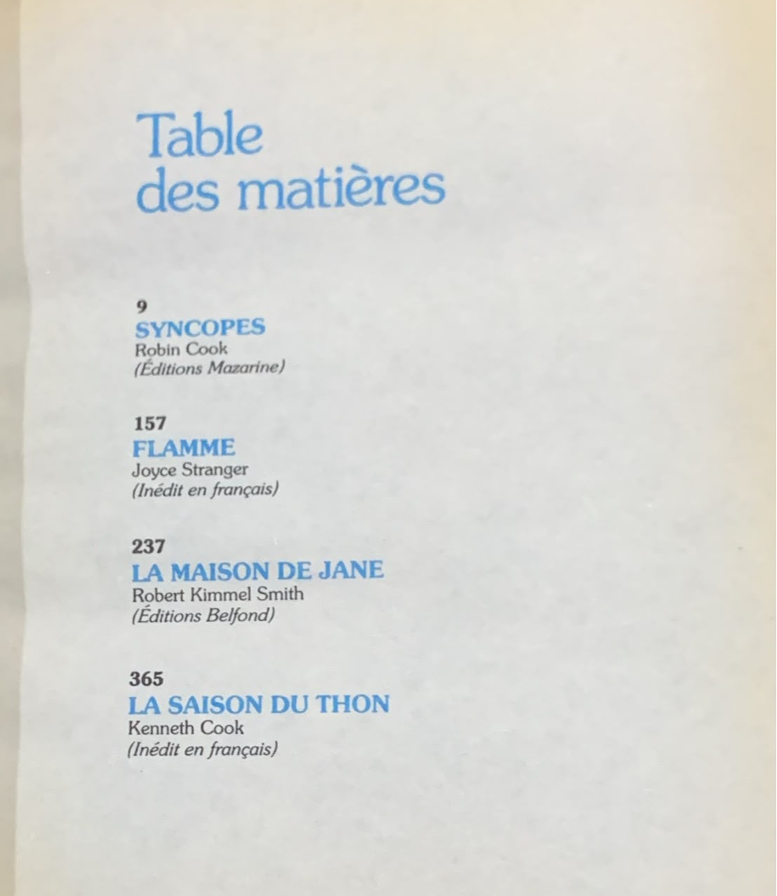 Syncopes - Flamme - La maison de Jane - La saison du Thon / Tapa Dura