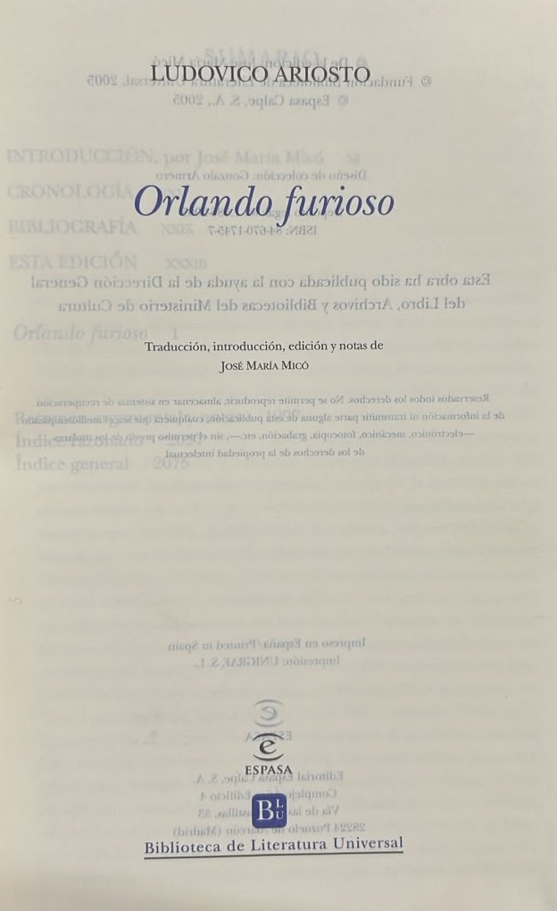 Orlando furioso / Tapa Dura