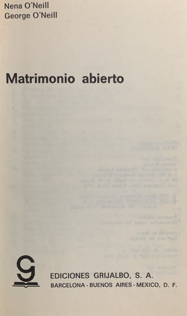 Matrimonio abierto / Tapa Dura