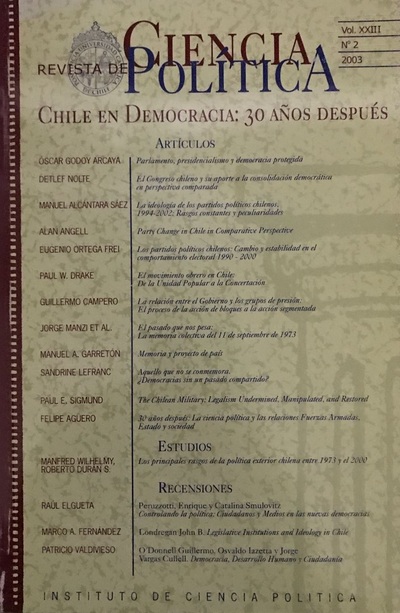 Revista de Ciencia Politica Vol. XXIII, n° 2 2003. Chile en Democracia : 30 años después_imagen